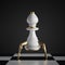 3d render, surreal concept, chess game bishop piece, white object with golden slim legs, classic checkered floor