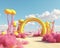 3d render surreal desert landscape with arches and clouds in the blue sky