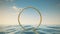 3d render, Surreal seascape with golden ring in the middle of the sea. Wallpaper with blue sky above the water. Modern minimal