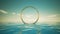 3d render, Surreal seascape with golden ring in the middle of the sea. Wallpaper with blue sky above the water. Modern minimal
