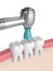 3d render of teeth with dental handpiece and polishing brush