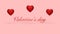 3d render, three red hearts on a pink background and red text Valentine`s Day background