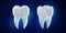 3d render tooth fang on blue background.