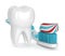 3d render of tooth with toothbrush and toothpaste