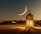 3D Render of A Traditional Brass Lantern on Sand Desert