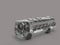 3d render of a transparent bus model with black seat and tyres in grey background