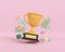 3d render trophy and money coin on poduim pink background. Concept of financial awarding. return and investment. spending and