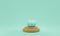 3d render. Turquoise pumpkin on a podium on a turquoise background. Autumn composition. 3d illustration