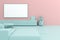 3d render of tv screen and cabinet on pastel background. Mock up scene