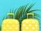 3d render of two suitcases lying on palm leaf