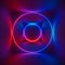 3d render, ultraviolet spectrum, glowing rings, circles, circular neon lights, abstract square background, cubic room corridor