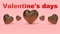 3d render, Valentine`s day, five golden hearts on a pink background and red text Valentine`s Day