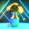 3D render of vase with daisies in neon light AI Generated