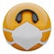 3D render of very scared yellow emoji face in medical mask protecting from coronavirus 2019-nCoV