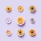 3d render, violet yellow craft paper flowers, floral clip art set, isolated botanical design elements, decorative embellishment