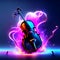 3D render of a violin in neon light on a dark background AI generated