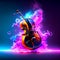 3d render of a violin in neon light on a dark background Generative AI