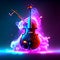 3d render of a violin and smoke on a dark background. Generative AI