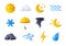 3D render weather icons set, sun, clouds, crescent