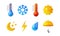 3d render weather icons set, sun , snowflake, drop