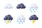 3d render weather icons, white and black clouds