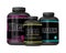 3d render of whey, BCAA and creatine bottles