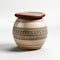 3d Render Of White Ceramic Jug With Wooden Lid In Dayak Art Style