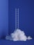 3d render of white fluffy cloud, ladder, stairs, minimal room interior. Objects isolated on blue background, modern design