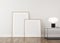 3d Render of white frames in light plaster wall and wood floor