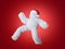 3d render, white hairy yeti in Christmas hat walking, running or dancing. Furry bigfoot cartoon character, scary monster isolated.