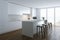3d render white luxury kitchen in white room in big villa