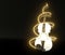 3d render of white violin with spiral lights on black background, copyspace