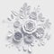 3d render, white wedding paper flowers, floral bouquet, botanical background, paper craft