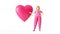 3d render, woman cardiologist listens to the heart, cartoon character doctor wears glasses, pink uniform and stethoscope, medical.