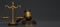 3D render wooden judge gavel with Gold brass balance scale on dark background. Judge hammer icon law gavel. Auction court