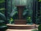 3D render Wooden podium mockup in tropical forest for product presentation and green background.Generative AI