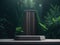 3D render Wooden podium mockup in tropical forest for product presentation and green background.Generative AI
