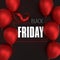 3d render. Words Black Friday in red frame with red balloons on black background