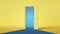 3d render, yellow blue room with opening door. Modern minimal concept. Opportunity metaphor.