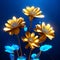 3D render of yellow daisies on a dark blue background AI generated