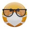 3D render of yellow emoji  face  with nerd glasses and medical mask protecting from coronavirus