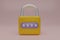 3D render yellow Padlock icon isolated on pink background. minimal yellow lock. 3d render illustration