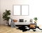 3d rendered black frame mockup sofa scene