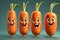 3D Rendered Character of a Single Cute Carrot Displaying a Range of Emotions Set Against a Solid Color Background