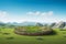 3D rendered circle podium on a ground of lush meadow soil