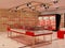 3D rendered contemporary style, red and white color combination showroom