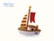 3d rendered cute travelling boat with flag, isolated on white background. 3d journey boat or ship icon. Vector