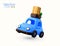3d rendered cute travelling or picnicking car with suitcase and packages on top, isolated on white background. 3d