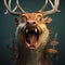 3d Rendered Deer With Antlers And Fishes: Unreal Engine Caricature-like Art