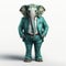 3d Rendered Elephant In Green Suit: Emotive, Elegant, Corporate Punk